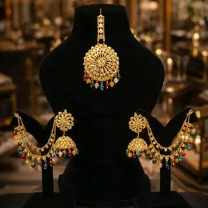 Gold plated sahare earring and tikka set.