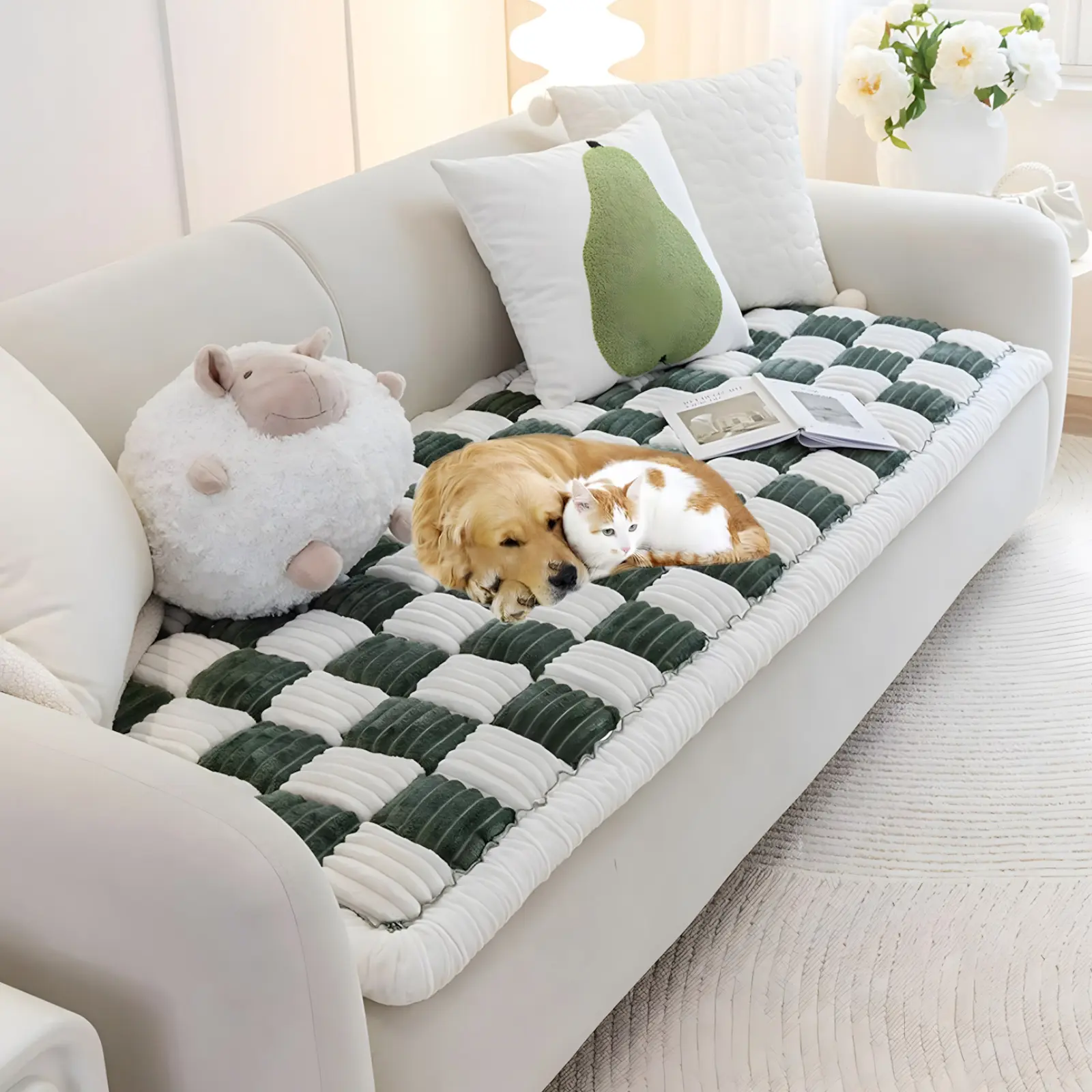 Skin‑Friendly Thick Anti‑Slip Checkerboard Sofa Cushion for Sofa, Window Sill & Bedside