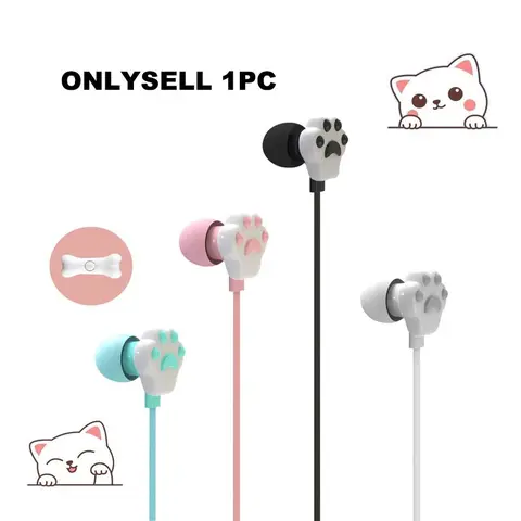 Cute Cat Paw Design 3.5mm Plug Wired Headphones, Easy Control Music Call, High-Definition Noise Reduction Clear Sound, Universal Compatible for Phone Computer Headset Enc Headset