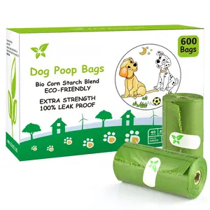 Dog Poop Bags Rolls-600 Counts, 40Rolls, Biodegradable Poop Bags Made of Cornstarch, 100% Leak Proof (Green)