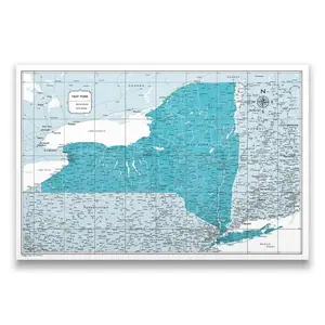 Push Pin New York Map (Pin Board) - Teal Color Splash
