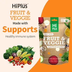 HiPlus Organic Fruits & Vegetables Powder Superfood Blend Daily Energy + Essential Vitamins | USDA Certified, Vegan Powder for Smoothies & Baking | Hidden vegetable recipes| Non-GMO, Gluten-Free, Easy Mixing | 3.52oz