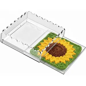 Tray for Needlepoint, 9 x 9 Inch Clear Scalloped  Decorative Tray with Upgraded 2  Drawer Display for Insert Photo, Fabric Square Organizer  Tray for  Decor