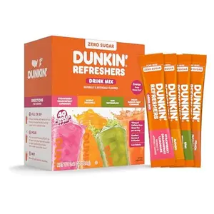 Dunkin’ Refreshers Singles To Go! Powdered drink mix packets, 40 Ct Variety Pack, 40 Single serve Packets per Box (40 servings), Energy from Green Tea, aspartame-free, no synthetic colors, naturally and artificially flavored, just add water