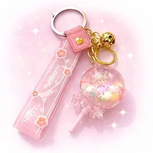 Happy Marmets Keychain with Pink Floral Design and Clear Lollipop Charm for Girls