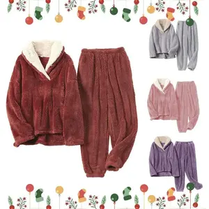 Women's Winter Fluffy Pajamas Set Fuzzy Fleece Pullover Top Pants Oversized Plush Sleepwear Loungewear