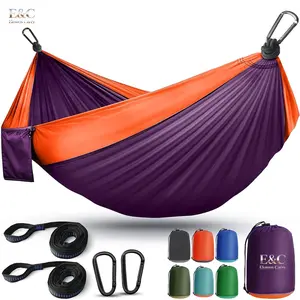 EC Orange Lightweight Camping Hammock, Portable Parachute Hammock Equipped with Two Tree Straps, Single or Double Nylon Travel Swing Camp Hammocks, Outdoor Essentials Suitable for Beach Backpacking Hiking
