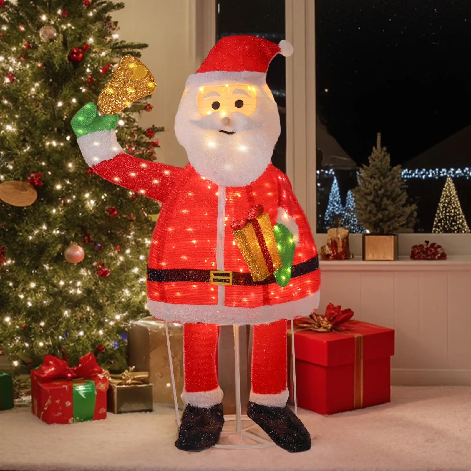 VINGLI Lighted Santa Claus Windbell with LED Lighting - Christmas Ornaments, Home Decor Ornaments for Outdoor/Indoor Porch to Create Festive Look