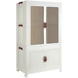 Household Foldable Closet Organizer for Storing Clothes,Books,Living Supplies,Simple Installation Storage Bins and Upgraded and Thickened Material with 360 ° Universal Pulley（With 10 Clothes Hangers）-Approximately one meter in height