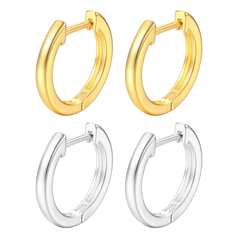 18K solid color small earrings, versatile minimalist earrings, 10-14mm three sizes, suitable for both men and women