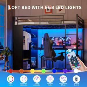 Your Dream Multi-Functional Bedroom Setup! Queen Size Loft Bed with Built in Desk, Metal Loft Bed with Wardrobe & Storage Shelves, Queen Bedframe with Ladder and Guardrails for Bedroom, Nosie-Free, Easy Assembly