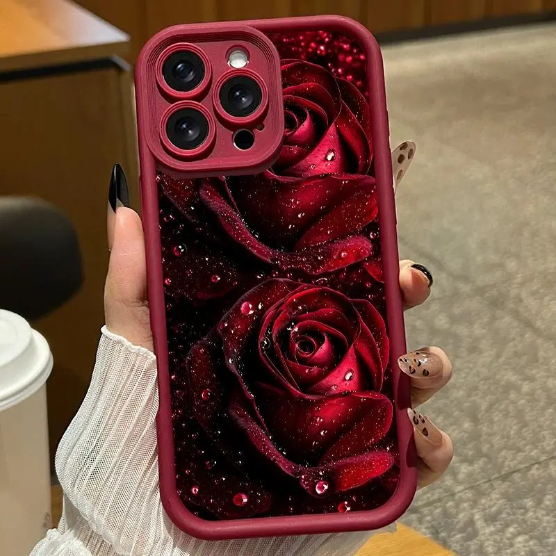 Romantic red rose pattern phone case. Compatible with iPhone 17 Pro Max/16 Pro Max/15 Plus/14/13/12/11, TPU soft case. Compatible with Galaxy S26 Ultra/S25 Plus/S24/S23, Dopamine color. Compatible with Galaxy A54/A53/A33/A15.