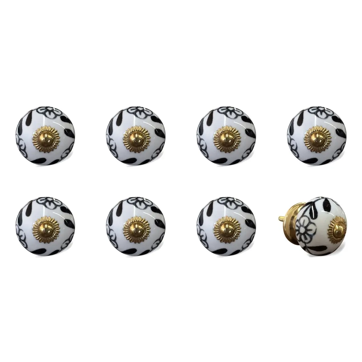 212 MAIN 1.5in Blue & White Artisan Craft Hand-Painted Ceramic-Metal Decorative Drawer Pull Knobs - Set of 8, Traditional Large Appliance Cabinet Handles, Furniture Accessories to Transform Furniture, Accessories For Furniture