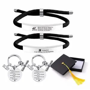 2026 Graduation Gift Set - Adjustable Bracelet & Keychain for Him Her | Meaningful Senior Grad Gifts for Kindergarten 5th 8th Grade Middle High School College University | School Leavers Jewelry Box