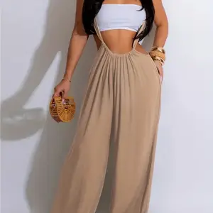 Vibrant Solid Color Ruched Overall Jumpsuit