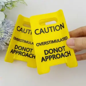 Caution Overstimulated Sign Hair Claw Clip, Yellow Sign with Black Text, Warning Message for Safety Awareness Sensory Input Heart Potentially, Unique Design Statement Piece Funny Clip for Women, Wife, GF, BFF, Workers