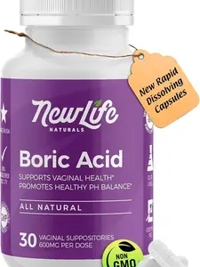 "NewLife Naturals - Boric Acid Suppositories for Women - 600mg - Feminine Care - Supports Health | Made in USA | 30 Capsules"