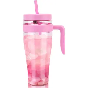 Hydraful 50 oz Tritan Plastic Tumbler with Lid and Straw and Handle - 100% Leak-Proof - Perfect for Iced Coffee, Smoothies, and Juice - Wide Mouth Reusable Water Bottle with Time Marker