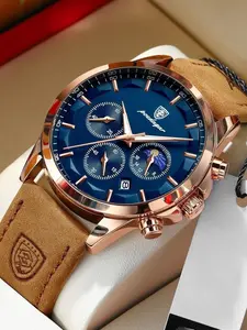 Men's Business Round Dial Luminous Analog Quartz Watch, Waterproof Fashion Watch for Party, Daily Clothing Decor, Trendy All-match & Exquisite Watch for Gift with Box, Business Fashion Watches