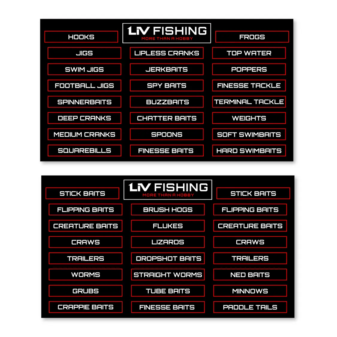 LIV FISHING Tackle Box Label Sheet