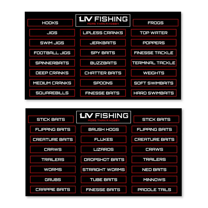 LIV FISHING Terminal Tackle Box Label Stickers - Ink-Compatible, UV-Scratch-Resistant Ink, Outdoor Durability Self-Adhesive Vinyl Labels for Anglers, Gear Org., Customize Your Setup (23 Options)