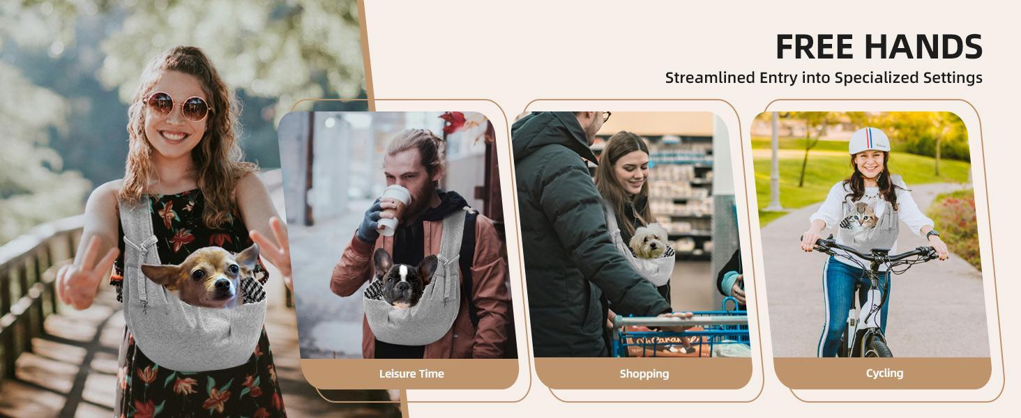 Small Dog Sling Carrier Soft-sided crossbody puppy carrying bag, adjustable sling pet pouch suitable for medium dogs or cats while traveling. Breathable design with built-in poop bag dispenser, supports up to 15 lbs