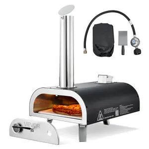 summervibes VEVOR Dual Fuel Pizza Oven Outdoor, 12 in Wood Fire Propane Gas Pizza Oven, Portable Pellet Propane Pizza-Maker with Thermometer, Iron Spray Black Shell Pizza-Cook for Outside Camping Backyard