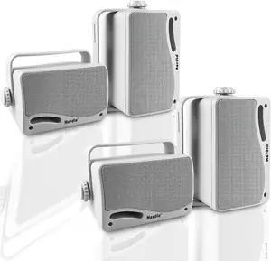 Herdio 3.5-Inch Wireless Bluetooth 5.3 Waterproof Outdoor Speakers, 400W Superior Surround Sound, Wall-Mount Mobile Speakers for Home Patio, Marine Boat, 4-Pack White (Compatible with Smartphones)