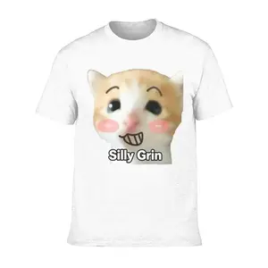 Silly Grin Pink Blush Cheek Orange Tabby Cat Playful Goofy Viral Unisex Oversized 100 Cotton Crew Neck Graphic Casual Streetwear Shirt For Fun Goofy Mood & Cat Meme Fans women's