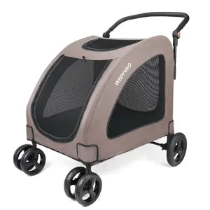 P04B Dog Stroller for Extra Large Dogs, 4 Wheels Dog Cat Stroller, Foldable Pet Bike Trailer, Folding Carrier with Adjustable Handle, Sunroof, Rear Brake, Security Leash