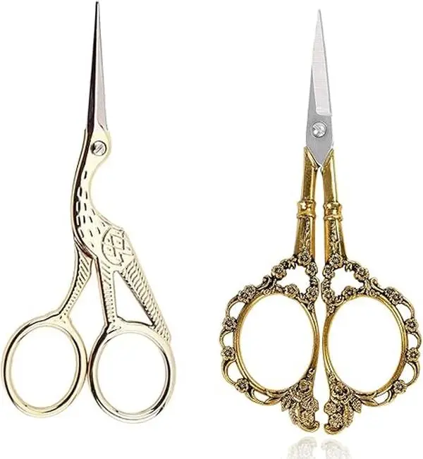 Vintage Gold Plum Blossom-Crane Design Embroidery Scissors - Small Hand Tools with Sharp Precision Blades, Classic Ornamental Handle for Cross Stitch, Crochet, DIY Crafts