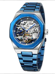 Men's Classic Business Rhinestone Mechanical Watch, Fashion Party Night Glow Pointer, Luminous Dial, Daily Wear, Gift Box Included, Birthday Present