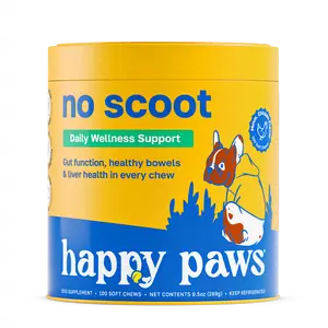 Happy Paws: No Scoot Dog Chews, Anal Gland Support For Dogs, 100 Organic, Vegan Soft Chews Chicken Flavor