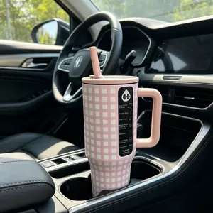 HydroJug Off-White Plaid 40 oz Large-Capacity Insulated Vacuum Cup, Portable Tumbler for Camping, Travel, Office, New Design Kitchenware Drinkware Vacuum Flask