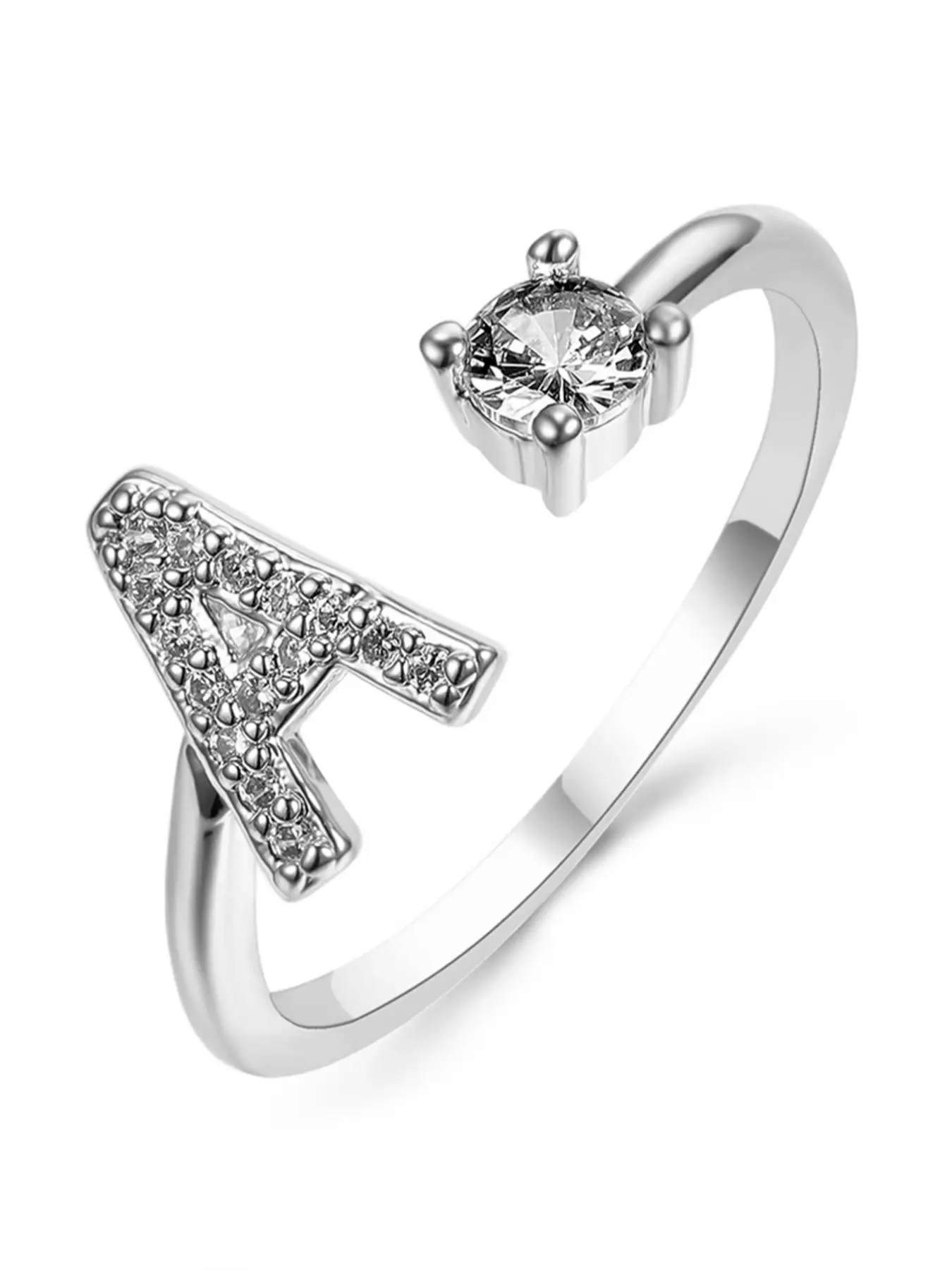 Summer 2024 Creative Letter & Artificial Zircon Decor Cuff Ring, Adjustable Open Ring, Fashion Jewelry Accessories for Women & Girls