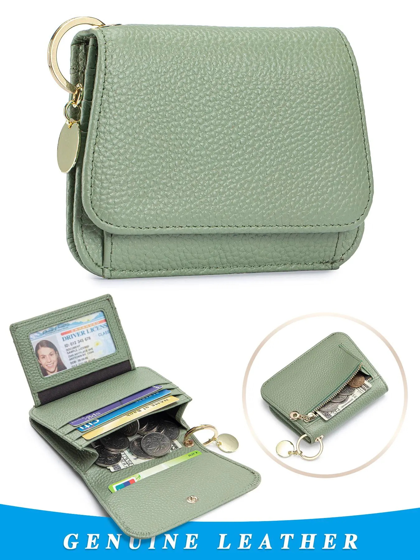 Women's Minimalist Leather Trifold Card Holder, Casual Plain Color Card Holder with Transparent Window & Keychain Design, Multi-functional Card Holder for Women Credit Cards Holder