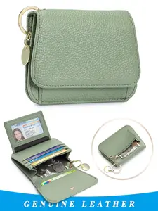 Women's Minimalist Leather Card Holder, Casual Plain Color Card Holder with Transparent Window & Keychain Design, Multi-functional Card Holder for Women