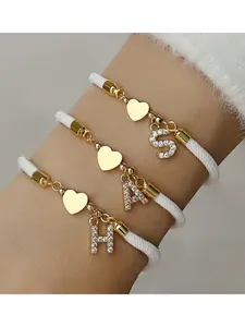 Initial Heart Pendant Letter Chain Bracelet, Fashionable Versatile Women's Jewelry, Vintage Adjustable Rope Bracelet, Word Bracelets, Letter Link Bracelet, Valentine's Gift