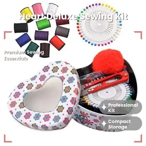 eZthings Heart Deluxe Sewing Tool Kit & Needle Crafts Kit - Professional Sewing Supplies Set with Scissors, Needles, Thread, Tape Measure, Pins, Safety Pins, Shirt Buttons for Arts and Crafts