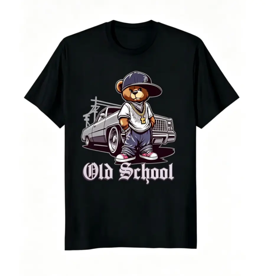 Vintage Hip Hop Teddy Bear Lowrider Chicano Culture Adorable T-Shirt, Unisex Style for 2025 Summer, Short-Sleeved