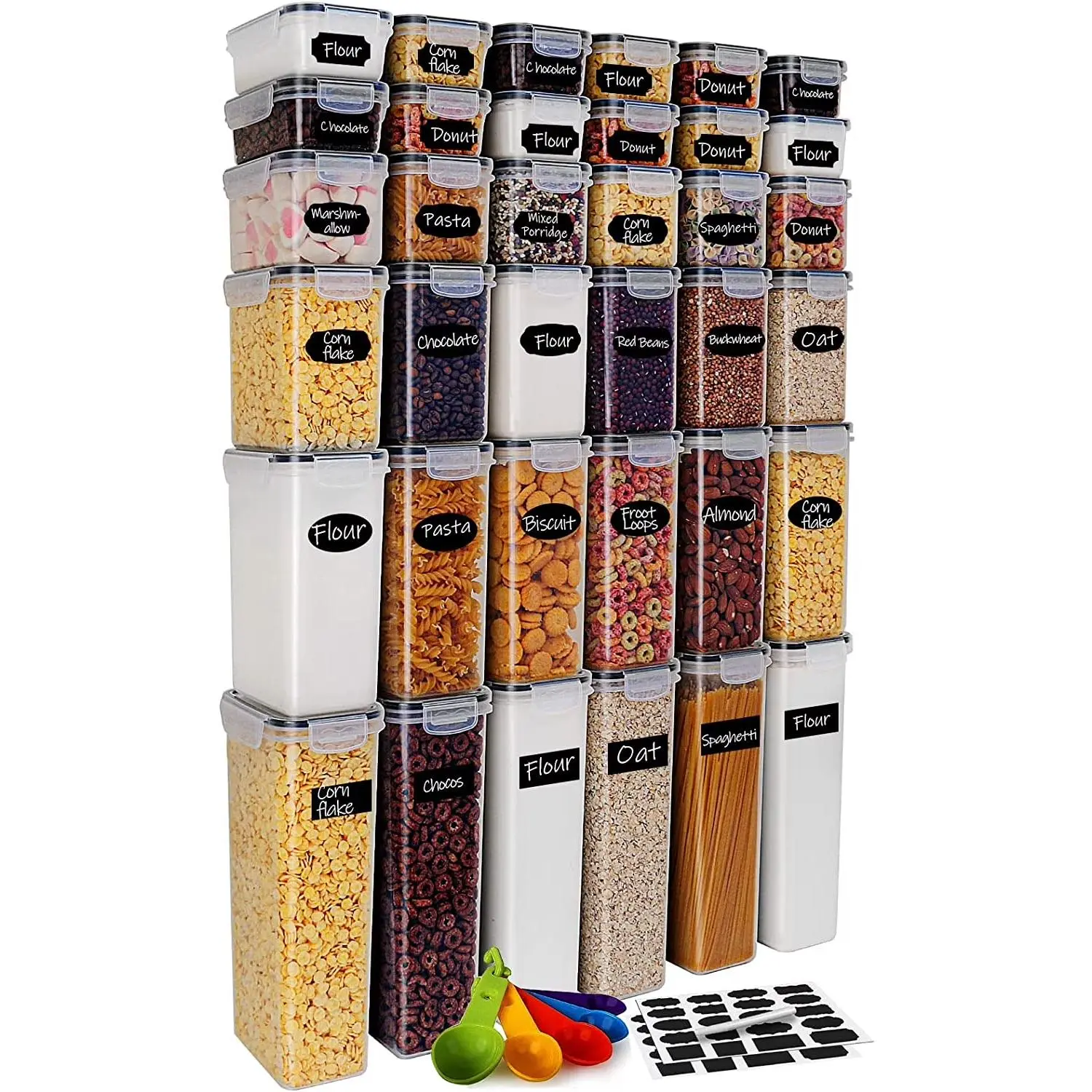 Airtight Food Storage Containers with Lids, 36 Pieces Bpa-Free Plastic Kitchen and Pantry Organization Containers for Cereal, Flour and Sugar Mcirco Set Utensils