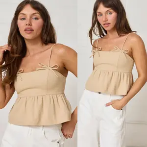Iris Bow Detail Cami Top | Women's Tank Top | Summer Trendy Shirt | Cotton | Adjustable Straps | Neutral Style