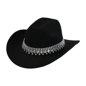 OIDEA Women's Wide Brim Country Western Cowboy Hat - Synthetic Fabric Textured Sparkly Cowboy Theme Hat with Rhinestone Chain for Party, Country Western Hats, Cowboy Theme Hats