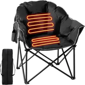 Heated Camping Chair Oversized, Outdoor Portable Heated Folding Chairs, Heated Foldable Chair Seat Supports 500 lbs, Heating Chair for Outdoor Sports, Camping, Patio, and Picnics