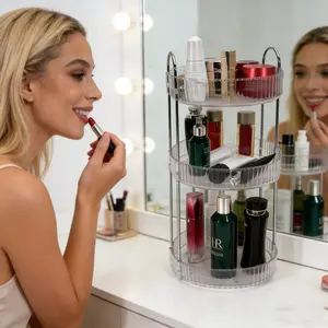 360 degree rotating makeup storage rack, suitable for storing various skincare products, snacks, large capacity storage rack, 3-layer segmented makeup storage rack, makeup storage box, suitable for dressing table cabinets perfume vanity shelf organizer
