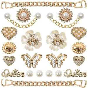 SOGLLQAM Bling Shoe Charms – Flower & Pearl Rhinestone Decorations, Clog Shoe Chains, Cute DIY Shoe Accessories for Parties & Gifts Footwear Elements Butterflies