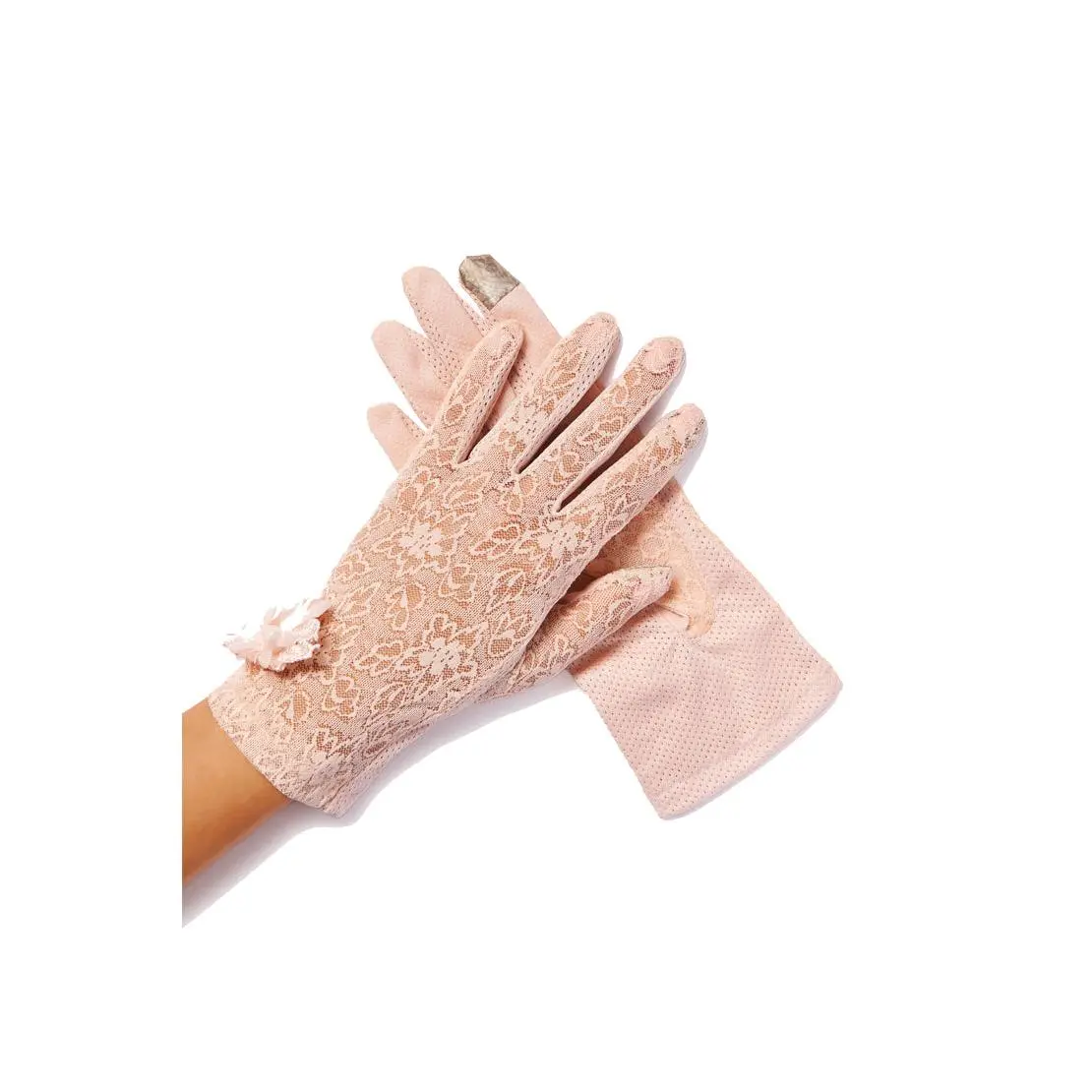 Lulu Pink Pearl & Daisy Sheer Summer Gloves - Pink