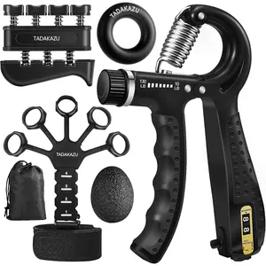 Grip Strength Trainer Kit 5 Pack Adjustable Hand Gripper Wrist Forearm Strength Finger Exerciser Muscle Recovery Therapy Stress Relief Workout Set With Bag