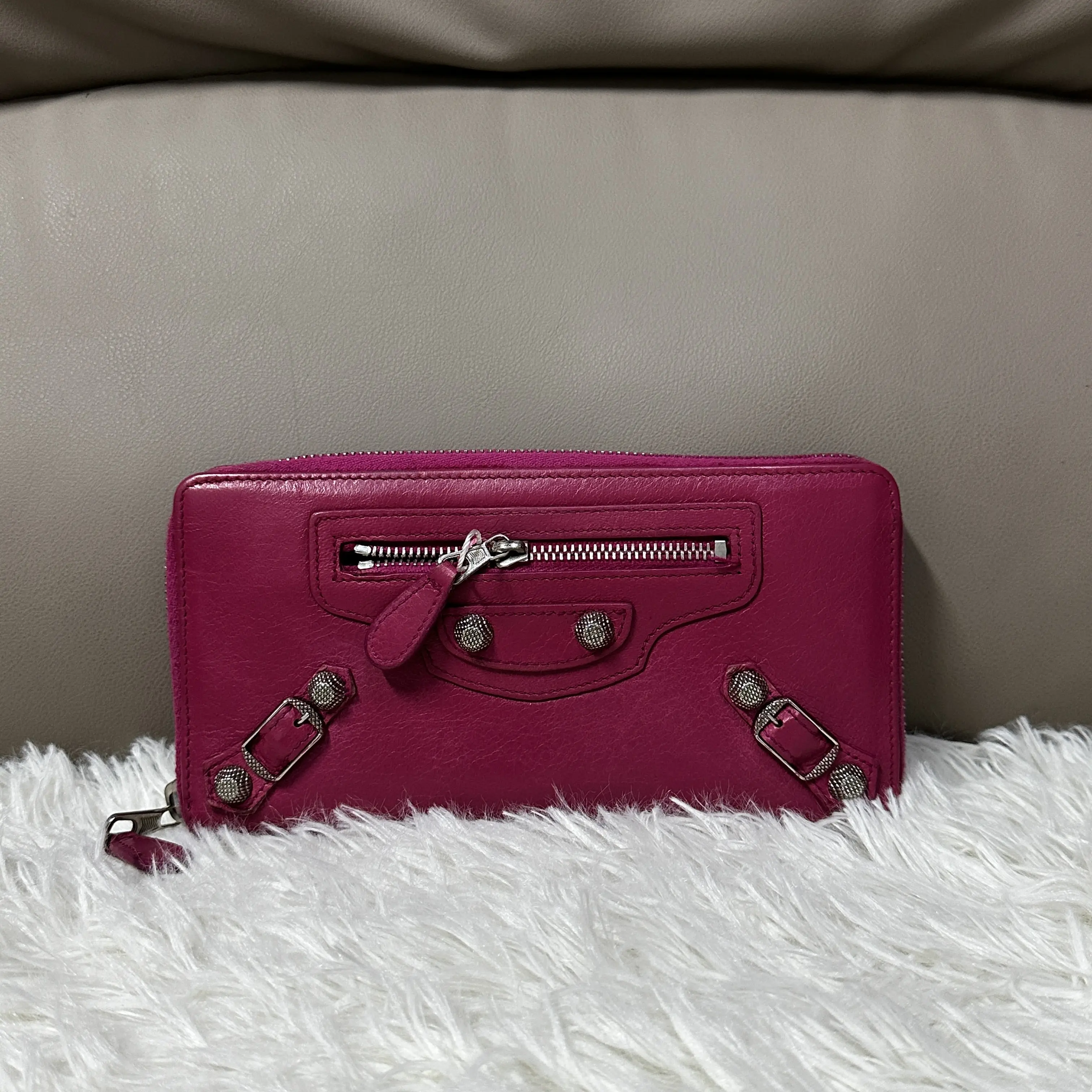 Pre-owned Balenciaga Pink Leather Biker Wallet (SZ H19668)