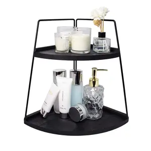TNQNCFL 2 Tier Bathroom Counter OrganizerStanding Rack Cosmetic HolderWood Bathroom OrganizerVanity Organizer Bathroom Counter Trayfor BathroomBedroom (Black)